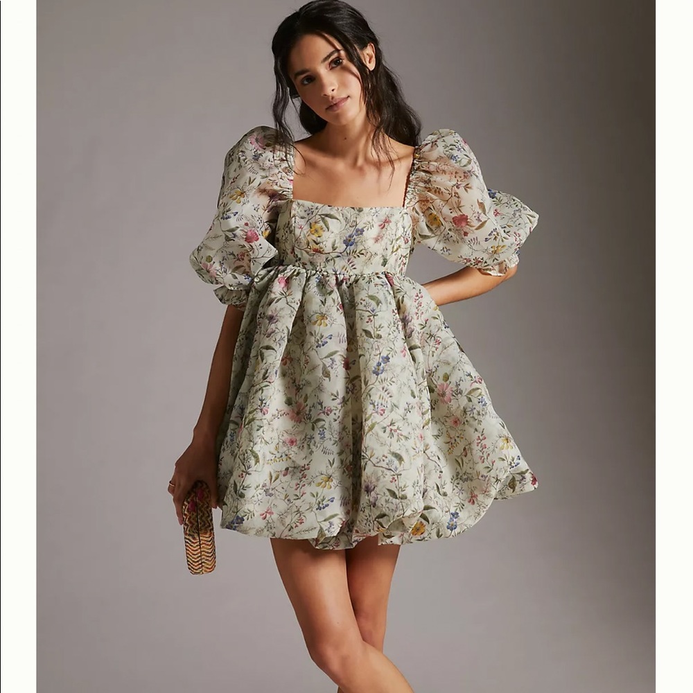 Selkie Bubble square neck puff sleeve mini dress
